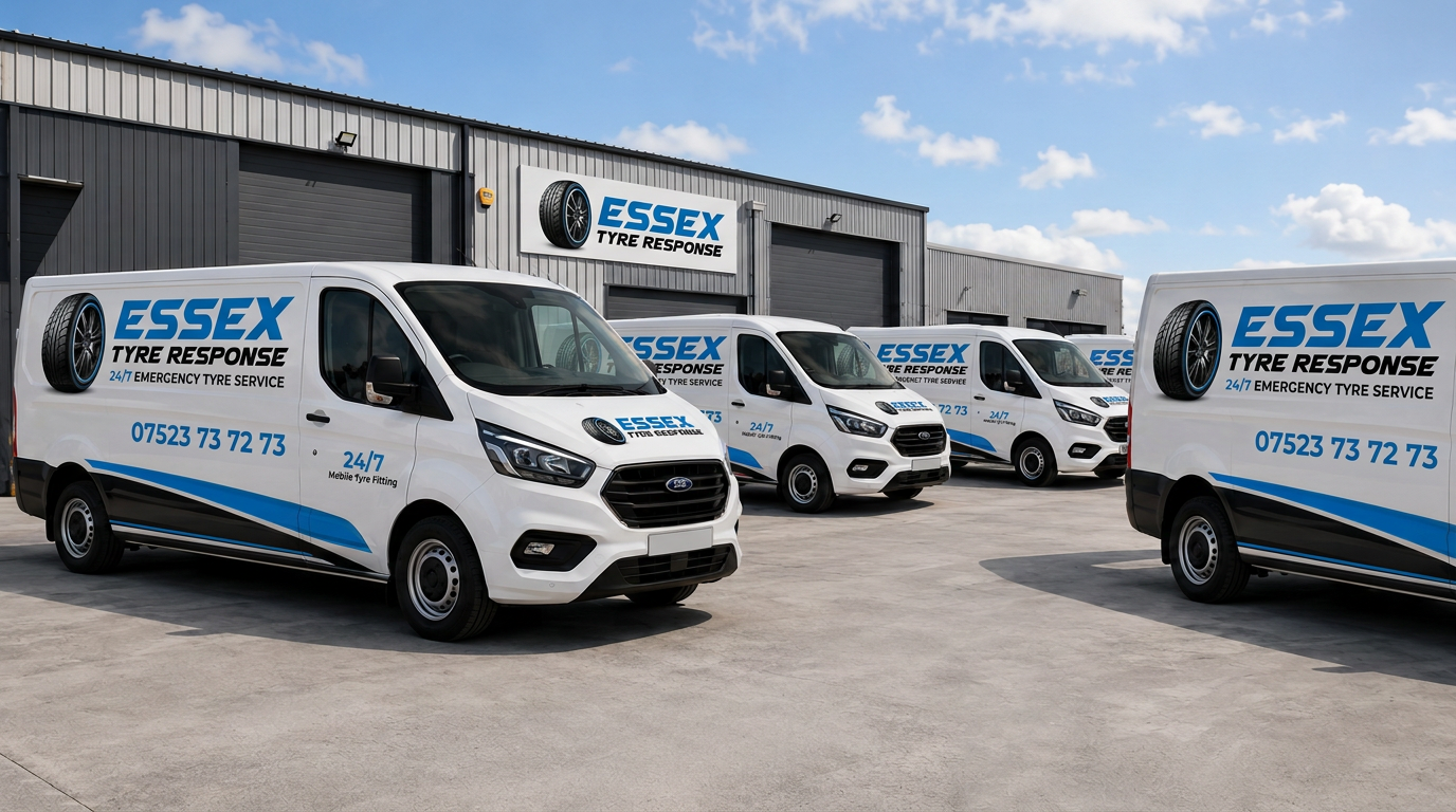 Essex Tyre Response fleet of mobile tyre fitting vans at depot
